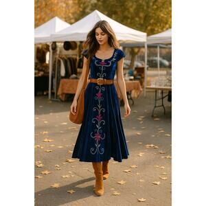 Vintage 70s Midnight Velvet Maxi Dress | Whimsigoth Sequin Witchcore Boho Gown